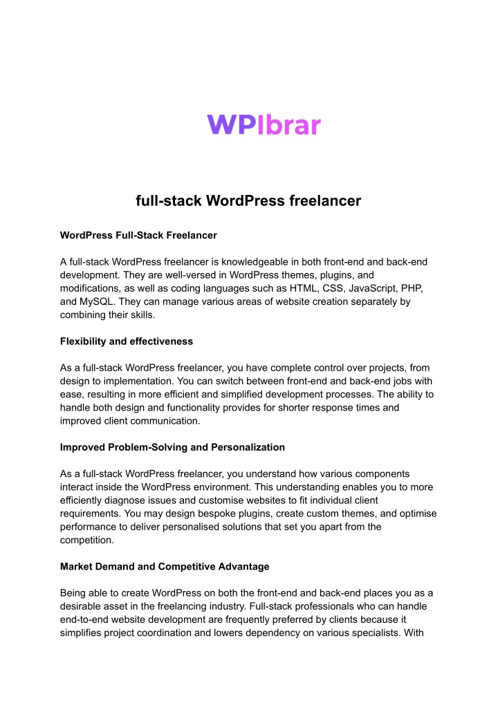 full stack wordpress freelancer