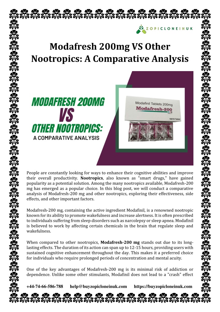 modafresh 200mg vs other nootropics a comparative