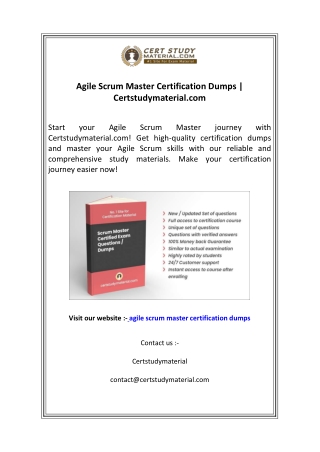 Agile Scrum Master Certification Dumps  Certstudymaterial.com