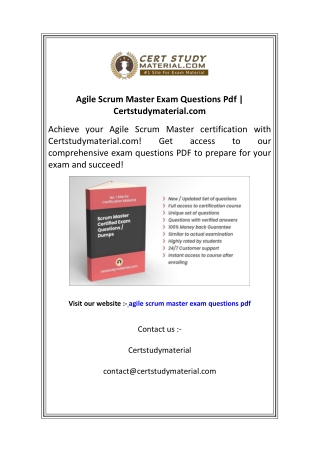 Agile Scrum Master Exam Questions Pdf  Certstudymaterial.com