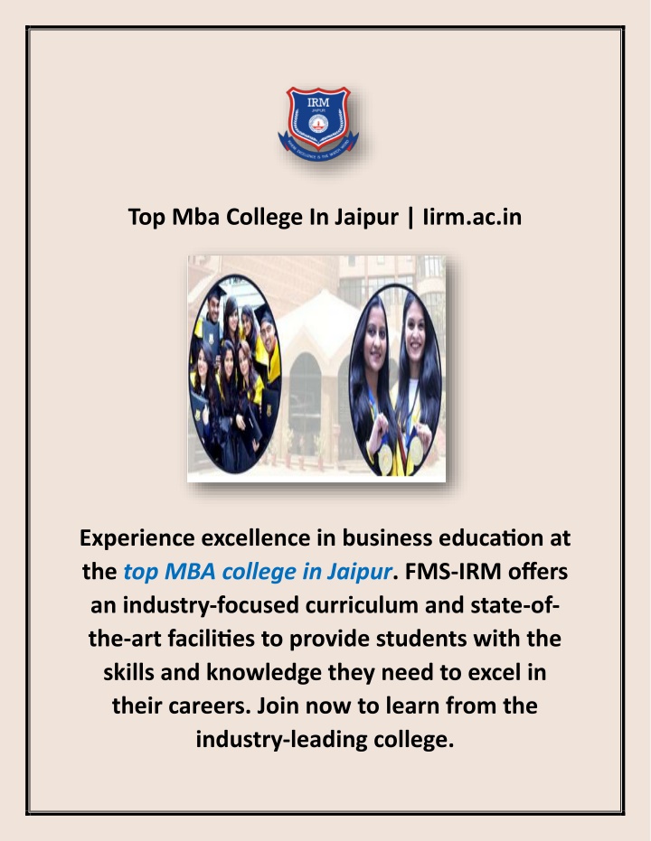 top mba college in jaipur iirm ac in