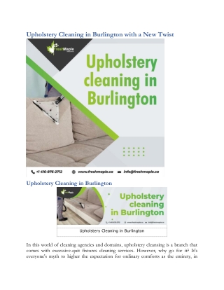 Upholstery Cleaning in Burlington with a New Twist