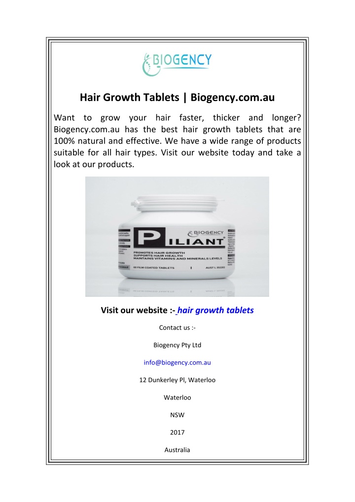 hair growth tablets biogency com au