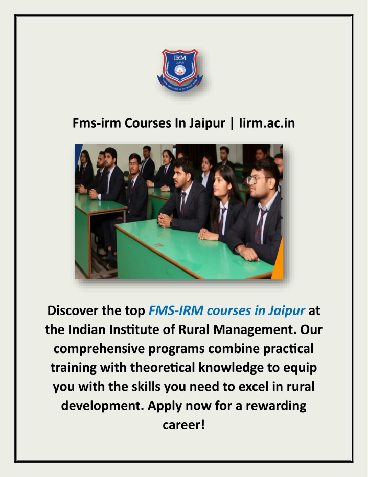 fms irm courses in jaipur iirm ac in
