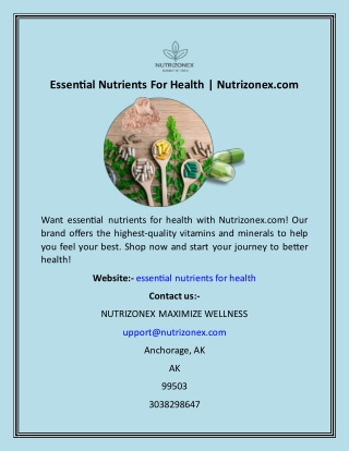 Essential Nutrients For Health  Nutrizonex