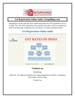 Gst Registration Online India  Setupfilings.com