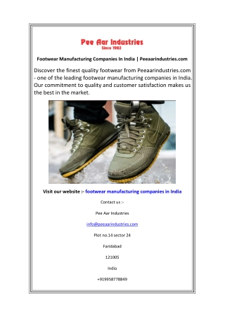 Footwear Manufacturing Companies In India  Peeaarindustries.com