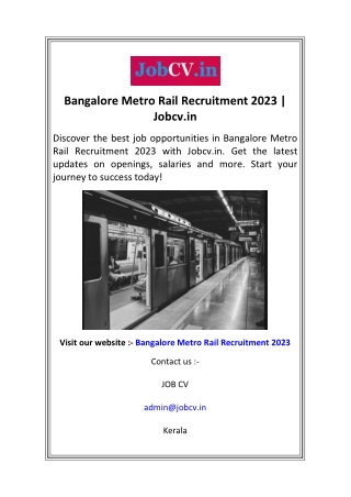 Bangalore Metro Rail Recruitment 2023  Jobcv.in