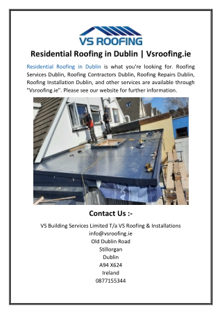 Residential Roofing in Dublin  Vsroofing.ie