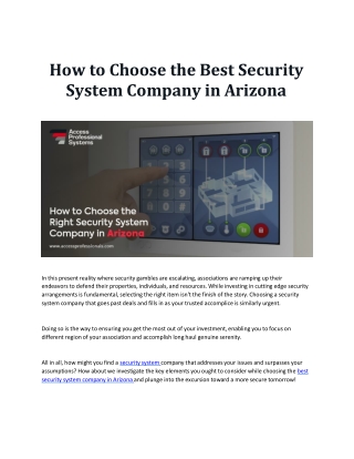 How to Choose the Best Security System Company in Arizona.