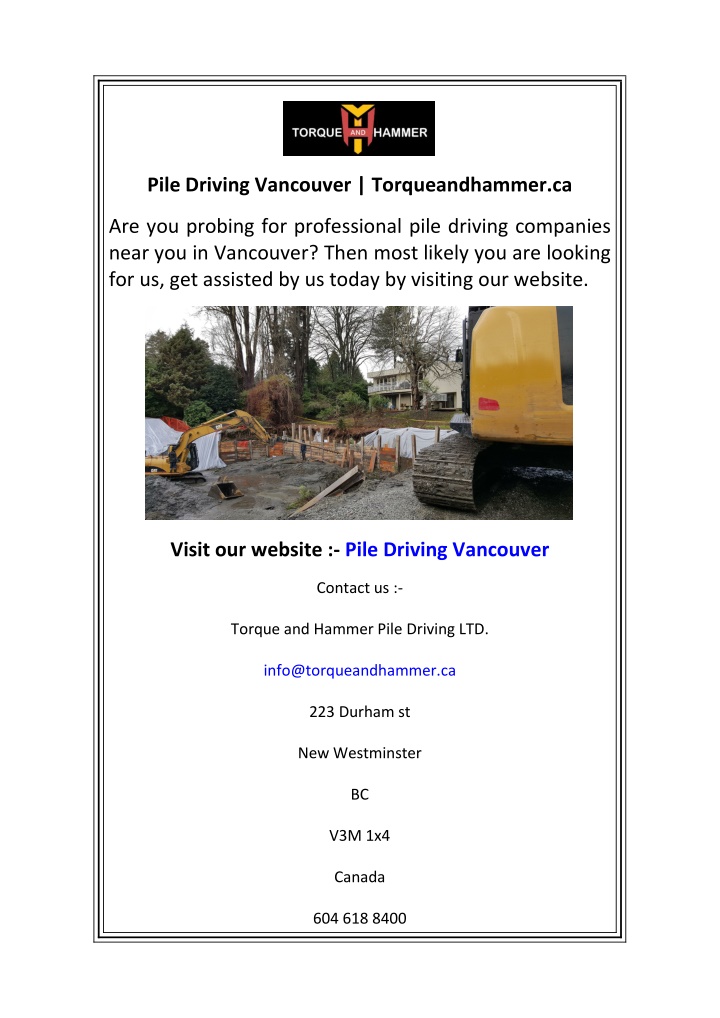 pile driving vancouver torqueandhammer ca