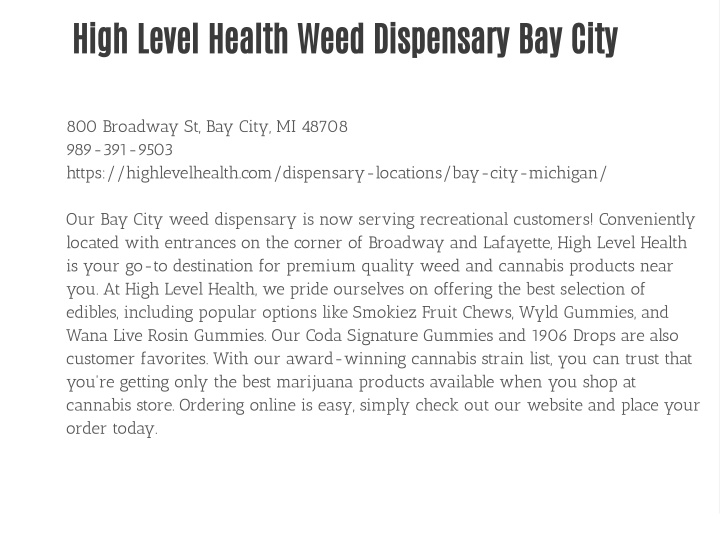 high level health weed dispensary bay city