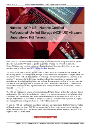 Nutanix - NCP-US - Nutanix Certified Professional–Unified Storage (NCP-US) v6 exam Unparalleled Pdf Torrent