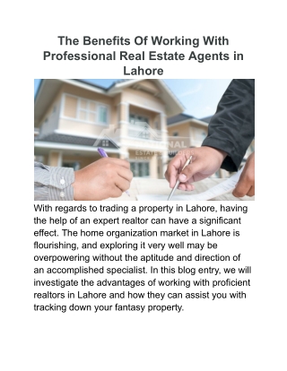 The Benefits Of Working With Professional Real Estate Agents in Lahore
