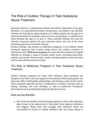The Role of Outdoor Therapy In Teen Substance Abuse Treatment