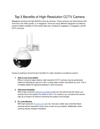 Top 3 Benefits of High-Resolution CCTV Camera