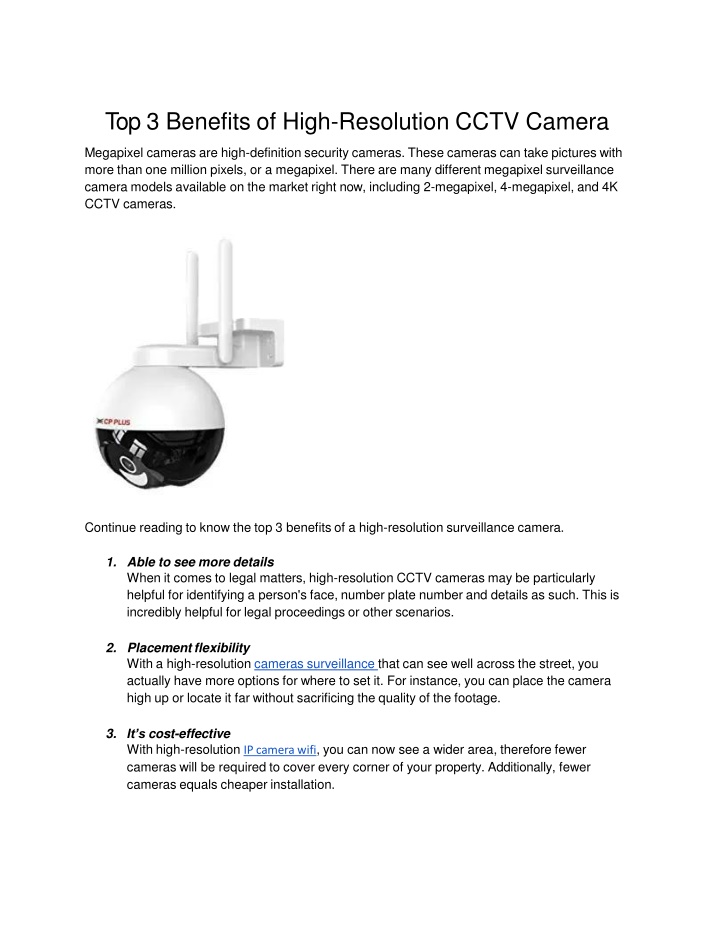 top 3 benefits of high resolution cctv camera