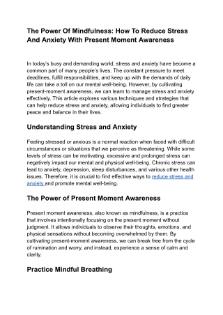 The Power Of Mindfulness_ How To Reduce Stress And Anxiety With Present Moment Awareness