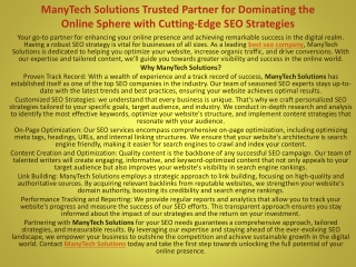 ManyTech Solutions Trusted Partner for Dominating the Online Sphere with Cutting-Edge SEO Strategies