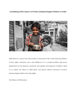 Combating Child Labour to Protect Underprivileged Children in India