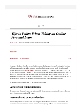 Tips to Follow When Taking an Online Personal Loan