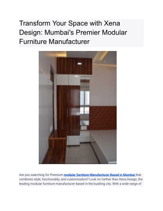 Transform Your Space with Xena Design_ Mumbai's Premier Modular Furniture Manufacturer