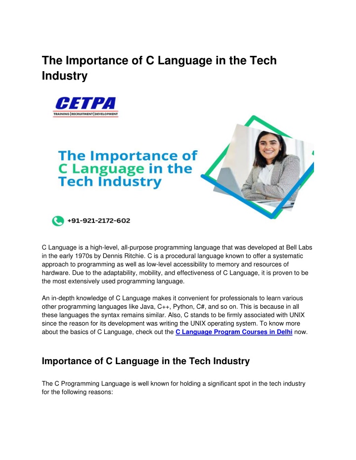 the importance of c language in the tech industry