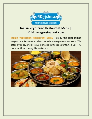 Indian Vegetarian Restaurant Menu | Krishnavegrestaurant.com