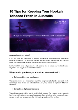 10 Tips for Keeping Your Hookah Tobacco Fresh in Australia