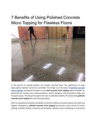 7 Benefits of Using Polished Concrete Micro Topping for Flawless Floors