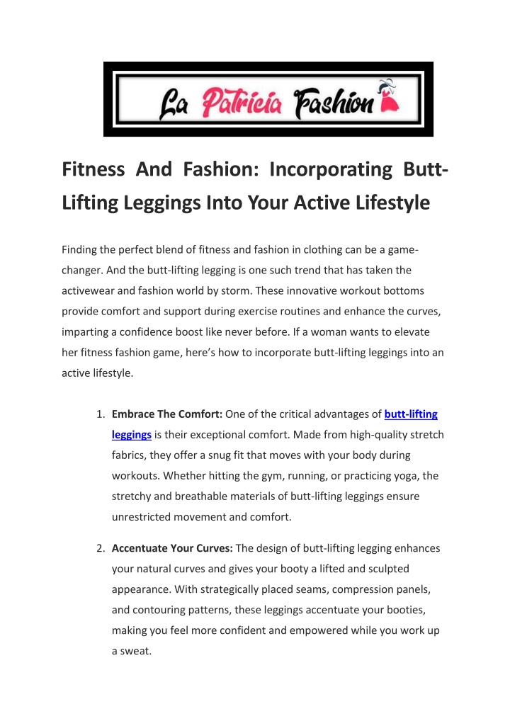 fitness and fashion incorporating butt lifting
