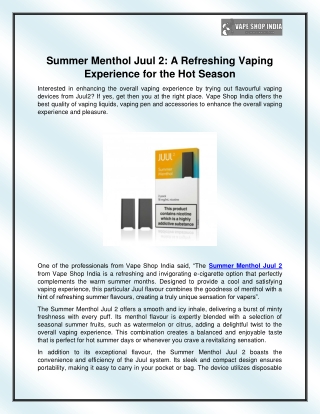 summer menthol juul 2 a refreshing vaping