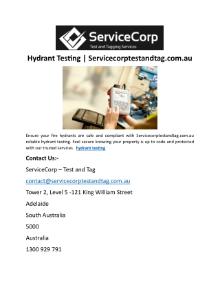 Hydrant Testing | Servicecorptestandtag.com.au