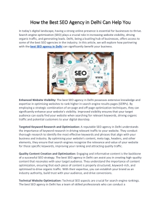 how the best seo agency in delhi can help