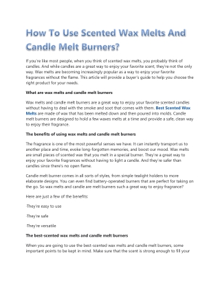 How To Use Scented Wax Melts And Candle Melt Burners