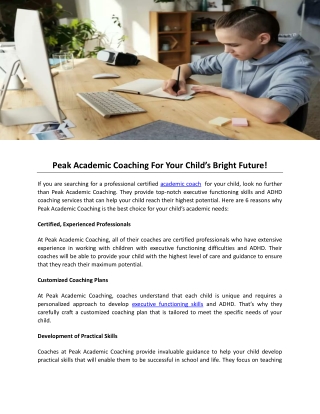 Peak Academic Coaching For Your Child’s Bright Future!