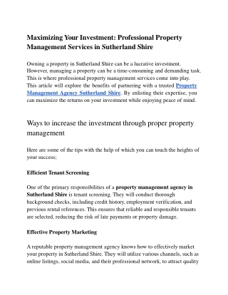 Maximizing Your Investment_ Professional Property Management Services in Sutherland Shire