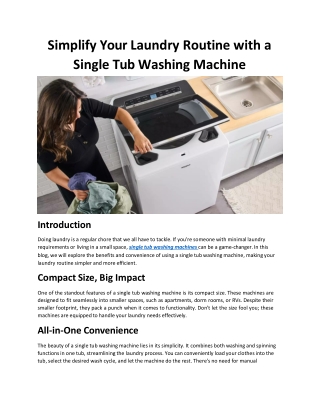 Simplify Your Laundry Routine with a Single Tub Washing Machine
