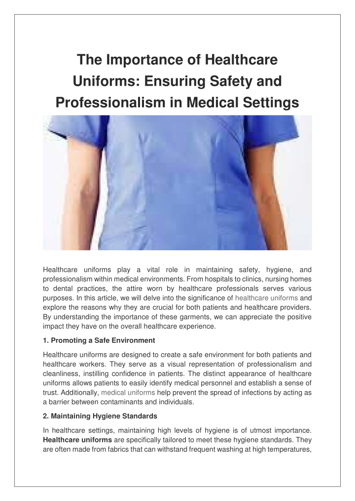 the importance of healthcare uniforms ensuring