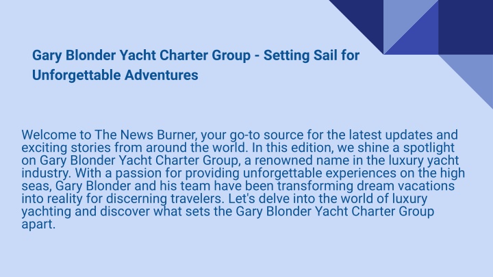 gary blonder yacht charter group setting sail