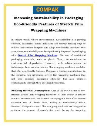 Increasing Sustainability in Packaging Eco-Friendly Features of Stretch Film Wrapping Machines