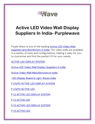 Active LED Video Wall Display Suppliers In India- Purplewave