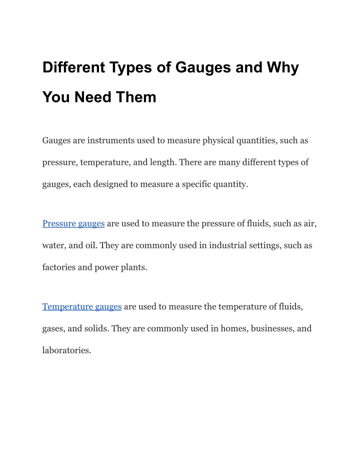 different types of gauges and why