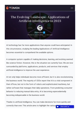 The Evolving Landscape: Applications of Artificial Intelligence in 2023