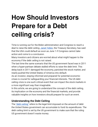 how should investors prepare for a debt ceiling