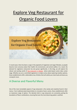 Explore Veg Restaurant for Organic Food Lovers