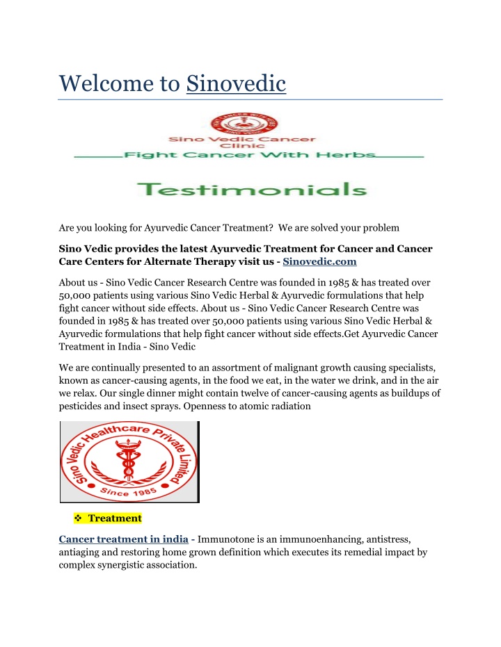welcome to sinovedic