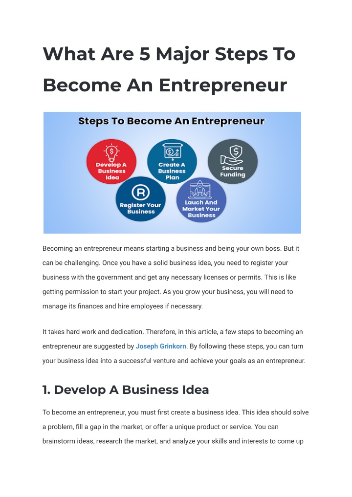 what are 5 major steps to become an entrepreneur