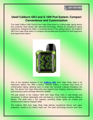 uwell caliburn gk2 and g 18w pod system compact