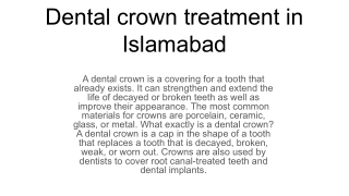 Dental crown treatment in Islamabad